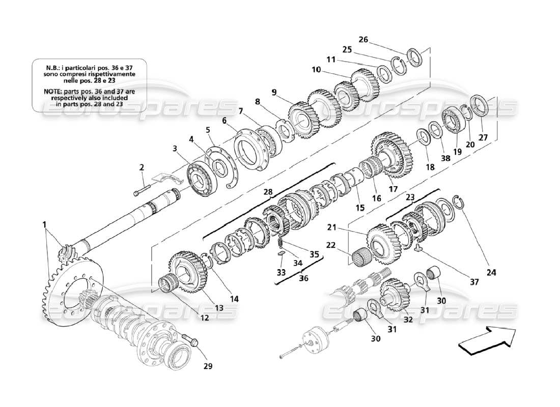 maserati qtp. (2006) 4.2 ingranaggi dell'albero di rinvio diagramma delle parti