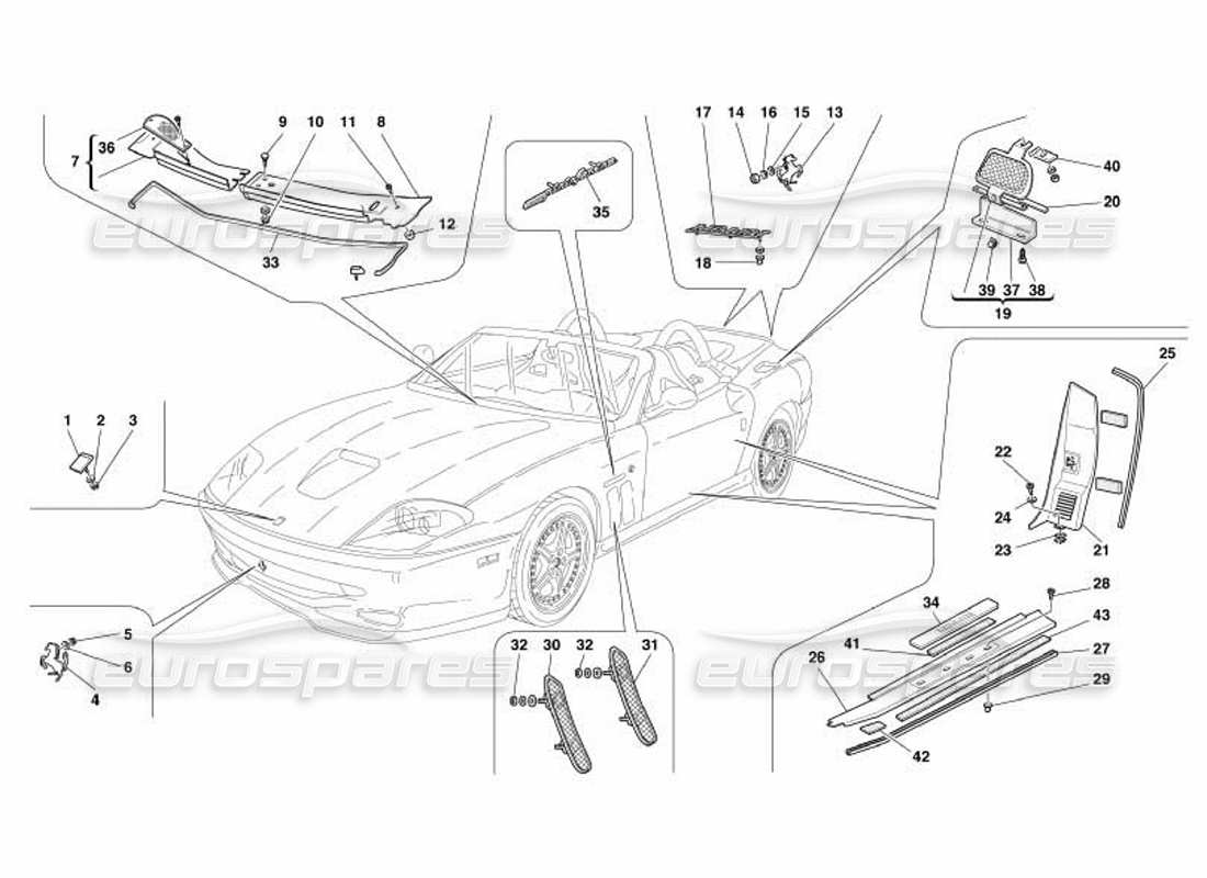 ferrari 550 barchetta diagramma delle parti delle finiture esterne