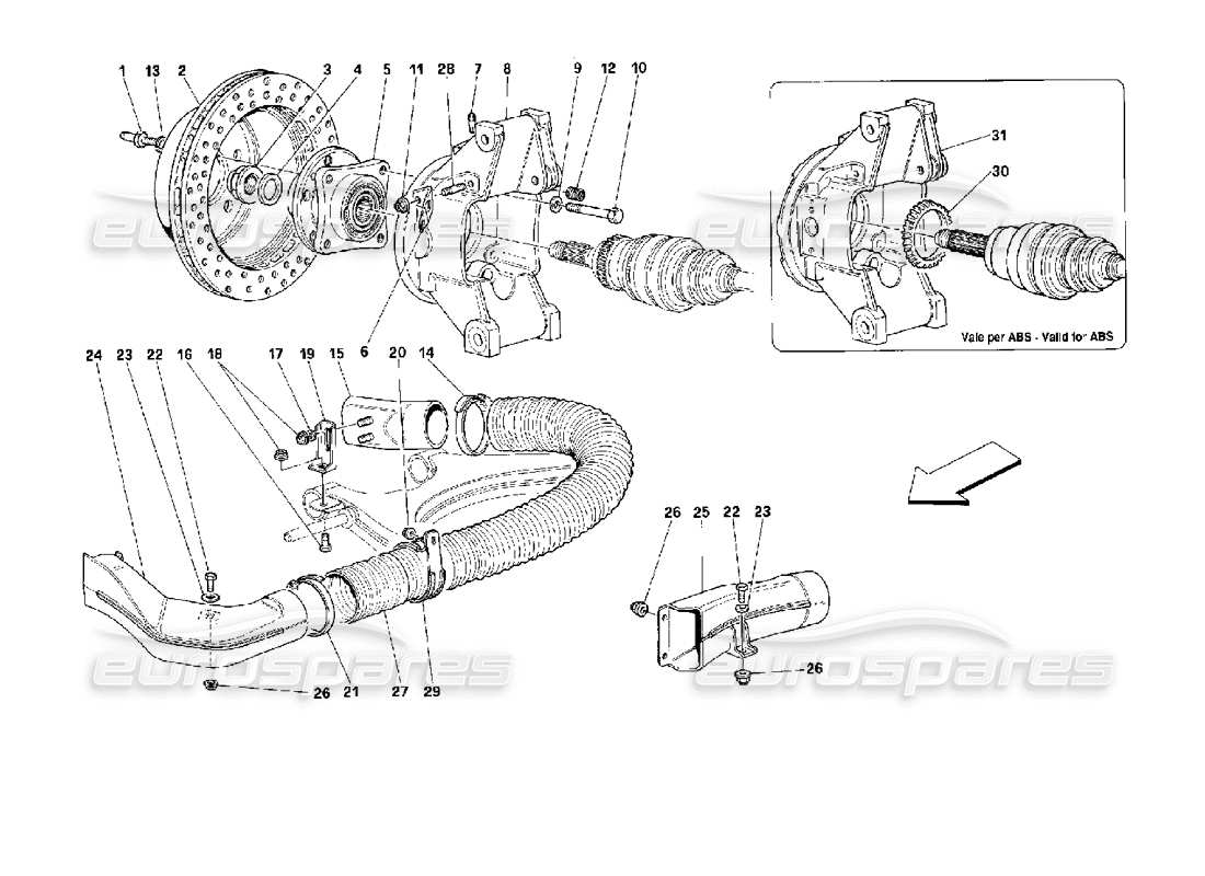 ferrari 512 tr sospensione posteriore: diagramma delle parti del disco freno