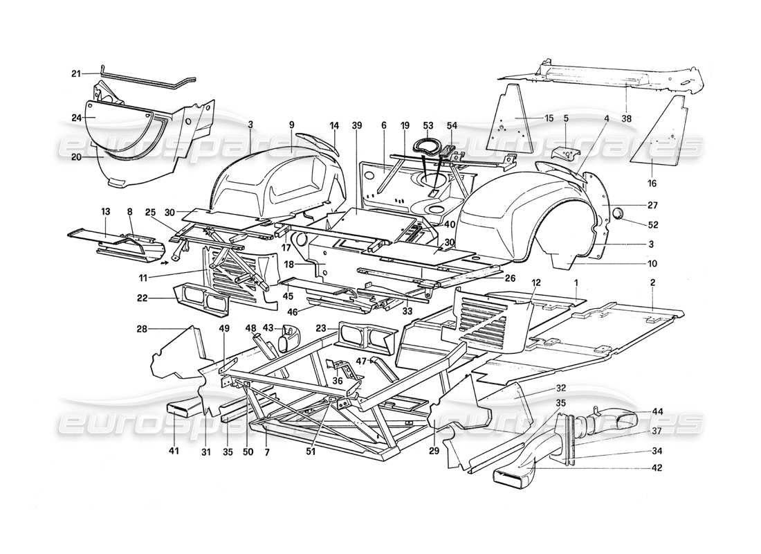 ferrari 288 gto scocca - elementi interni diagramma delle parti