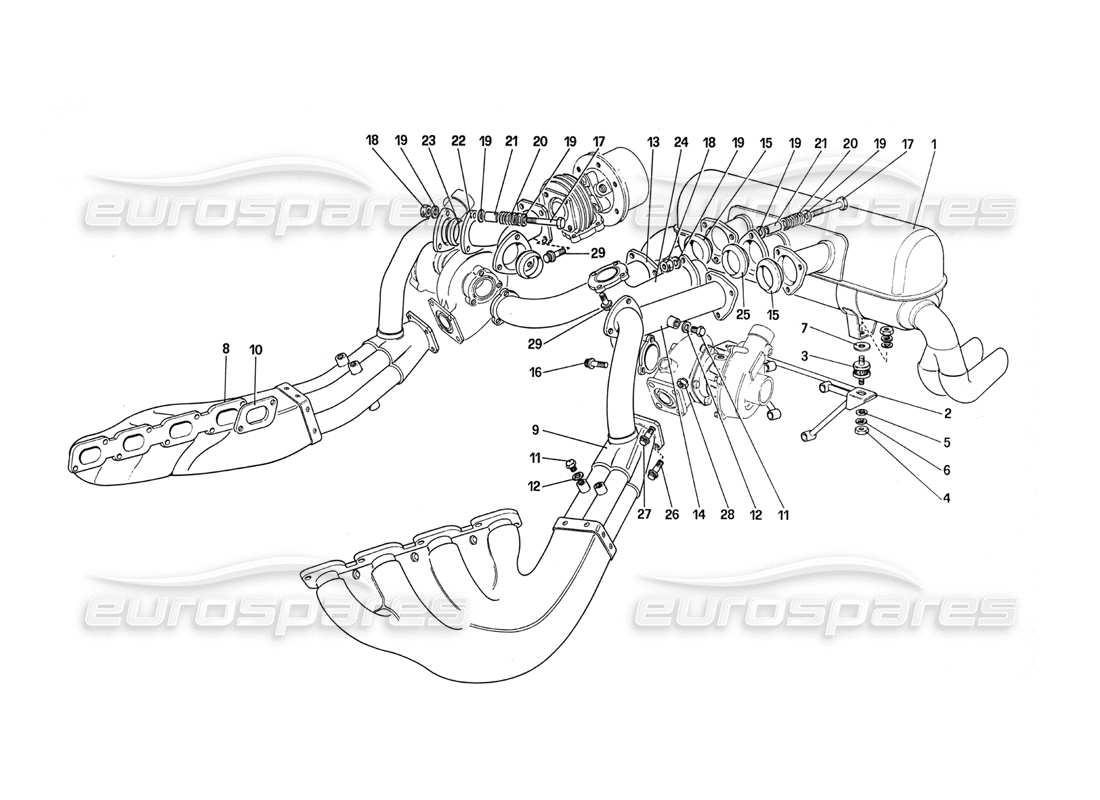ferrari 288 gto impianto di scarico diagramma delle parti