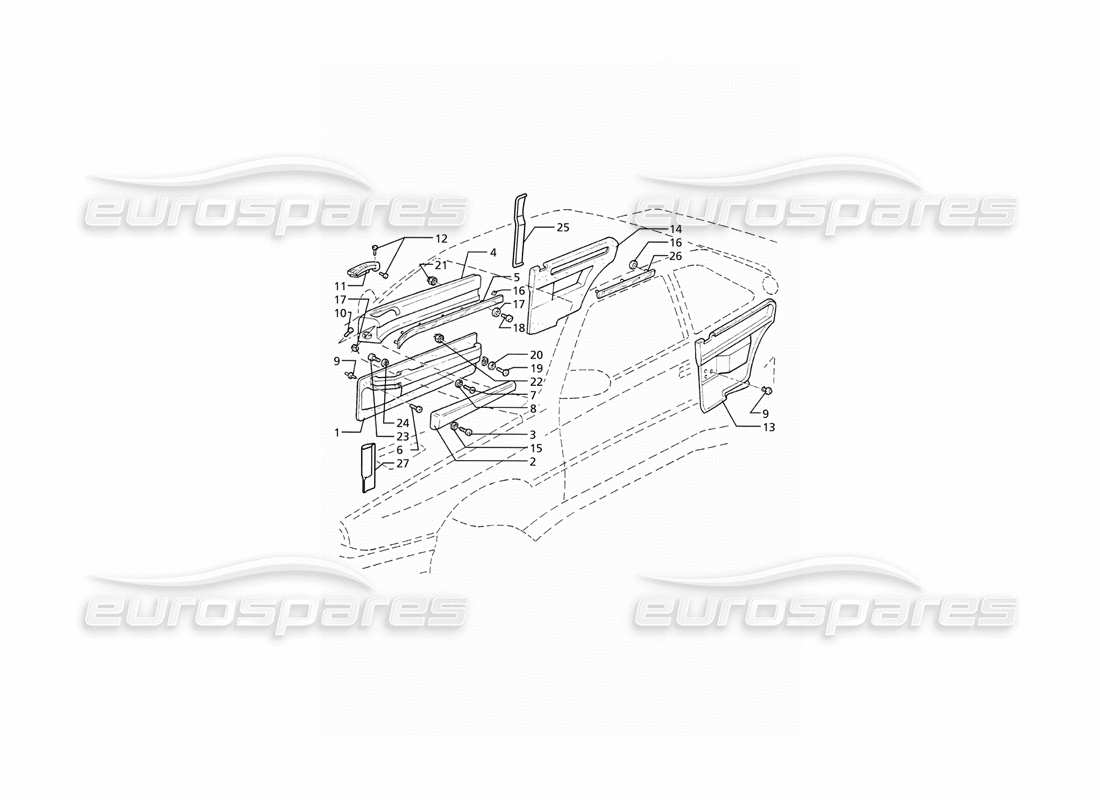 maserati ghibli 2.8 (abs) rivestimenti interni: diagramma delle parti dei pannelli