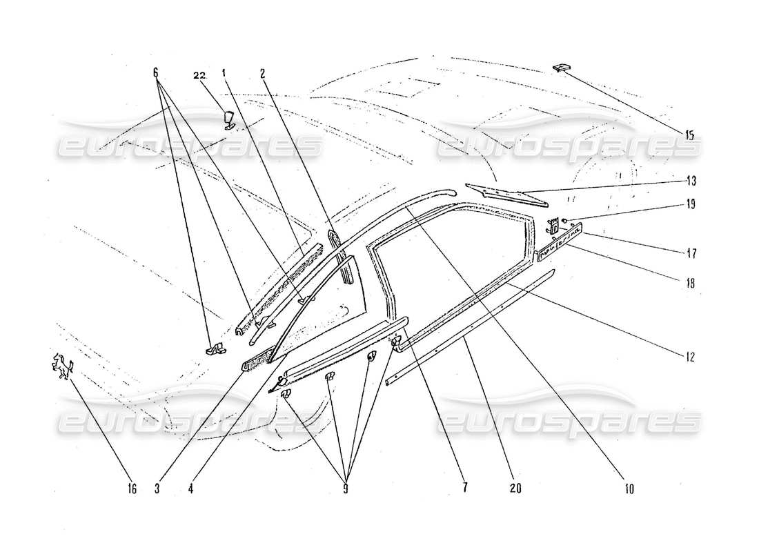 ferrari 365 gtc4 (coachwork) diagramma delle parti delle finiture esterne e dei rivestimenti esterni
