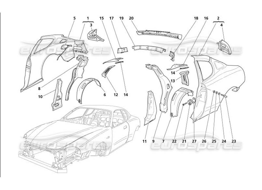 maserati 4200 gransport (2005) diagramma delle parti delle finiture esterne posteriori della carrozzeria