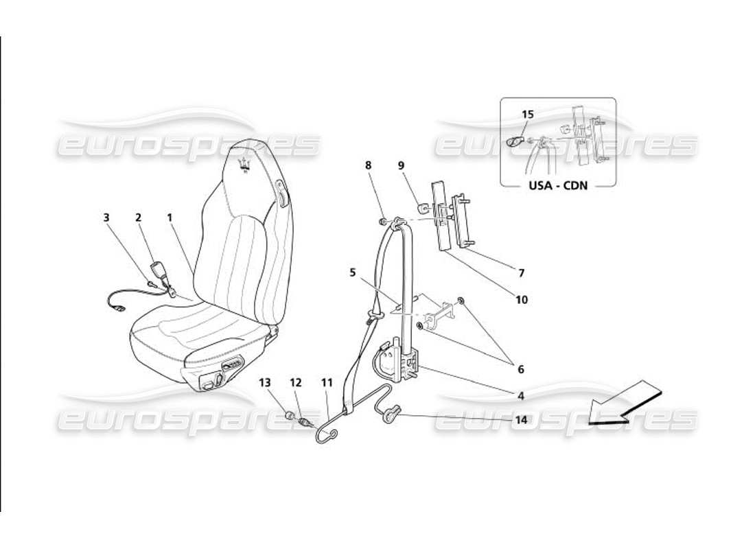 maserati 4200 gransport (2005) sedili anteriori e cinture di sicurezza diagramma delle parti