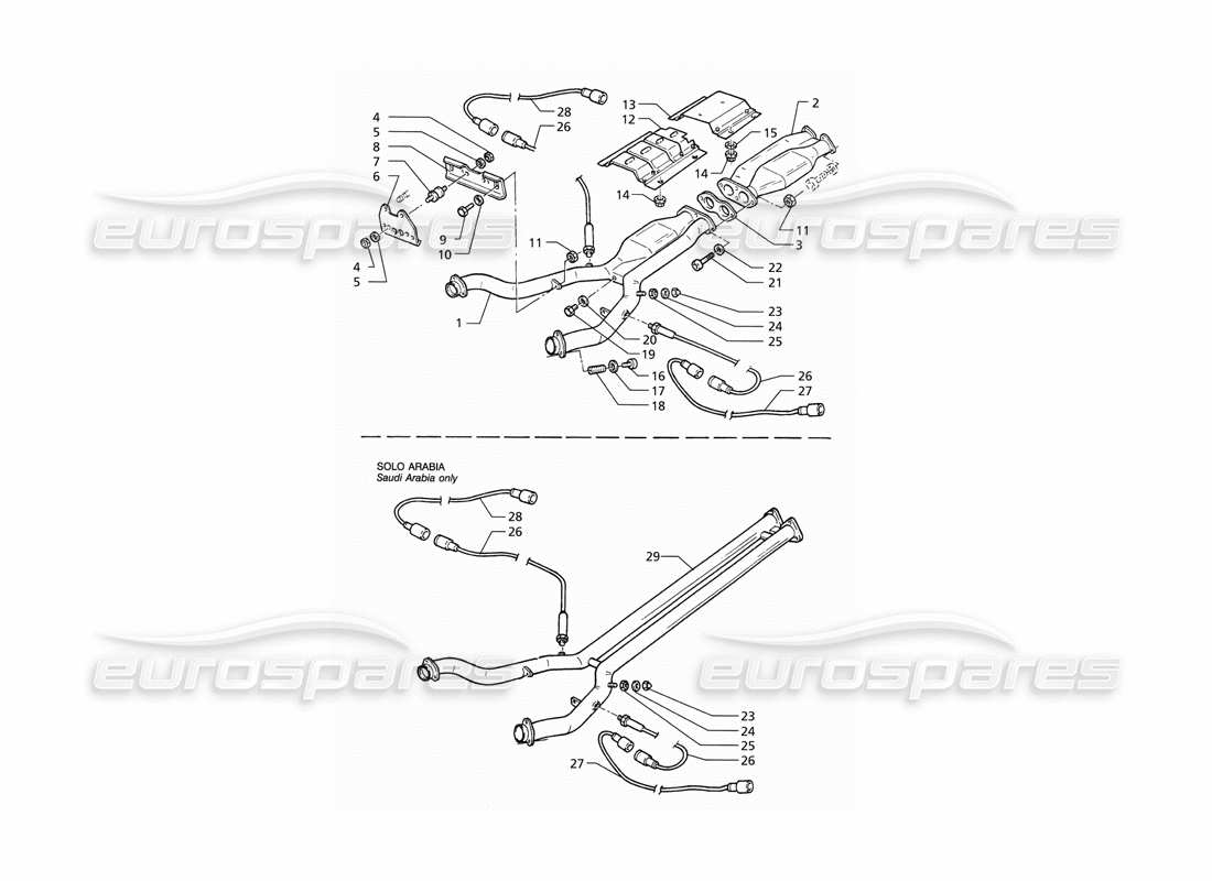 maserati qtp v6 (1996) sistema di scarico anteriore diagramma delle parti