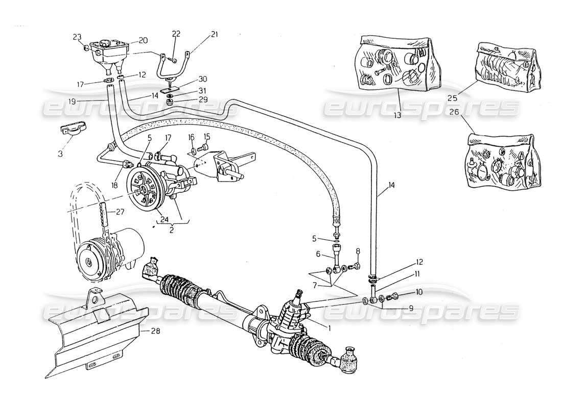 maserati 418 / 4.24v / 430 unità di servosterzo, sterzo sinistro diagramma delle parti