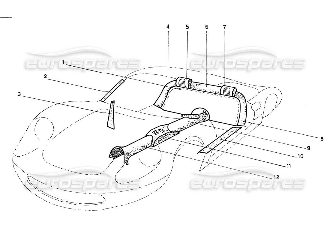 ferrari 206 gt dino (coachwork) diagramma delle parti della console centrale e dei poggiatesta