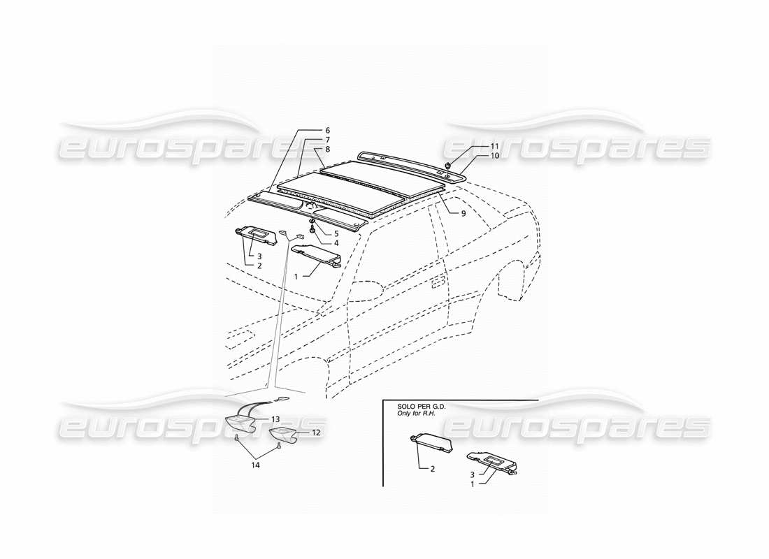maserati ghibli 2.8 (abs) rivestimento interno: tetto diagramma delle parti