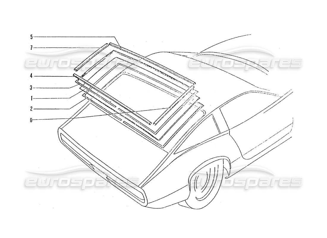 ferrari 365 gtc4 (coachwork) schema delle parti dello schermo posteriore e delle finiture