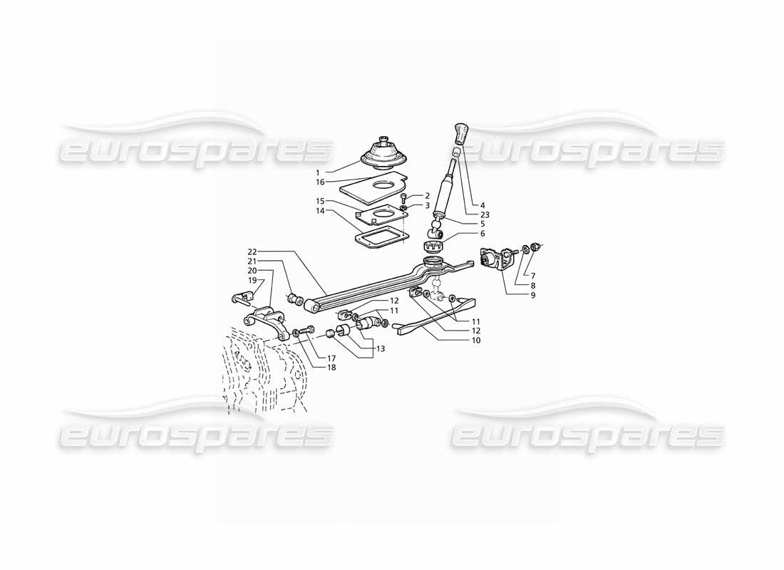 maserati qtp v8 (1998) trasmissione getrag - velocità 6: diagramma delle parti dei controlli esterni