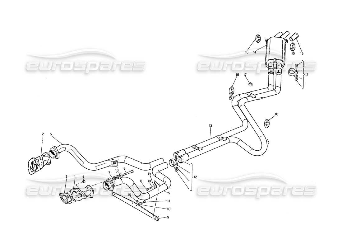 maserati biturbo 2.5 (1984) diagramma delle parti del sistema di scarico