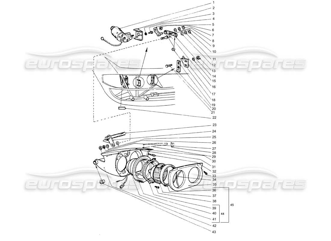 ferrari 365 gtb4 daytona (coachwork) fari anteriori e diagramma delle parti del motore