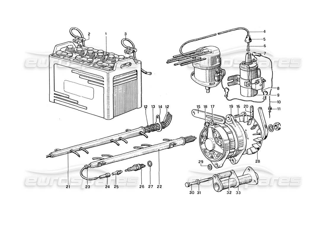 ferrari 275 gtb4 diagramma delle parti del generatore e della batteria