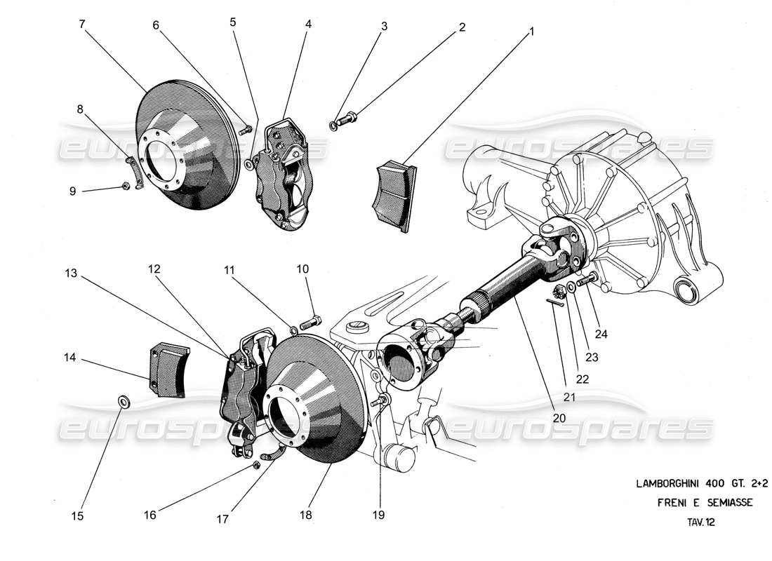 lamborghini 400 gt dischi e pinze freno diagramma delle parti