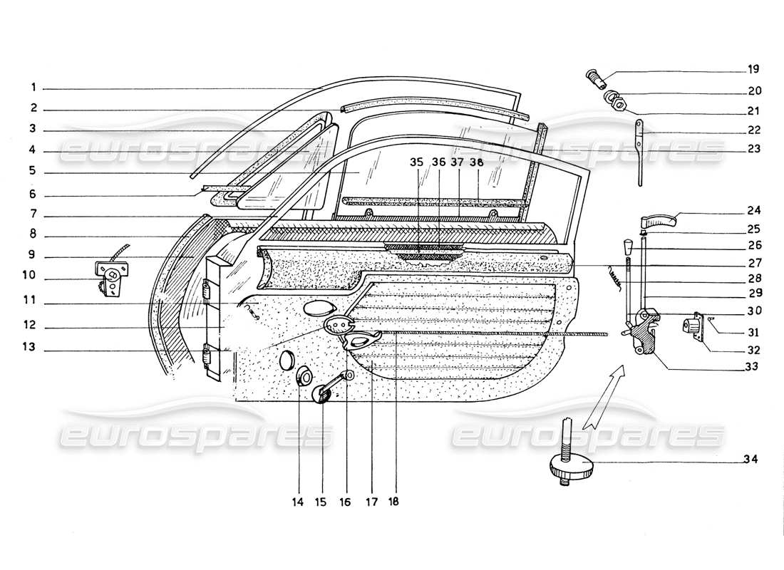 ferrari 206 gt dino (coachwork) schema delle parti di porte, finiture e finiture
