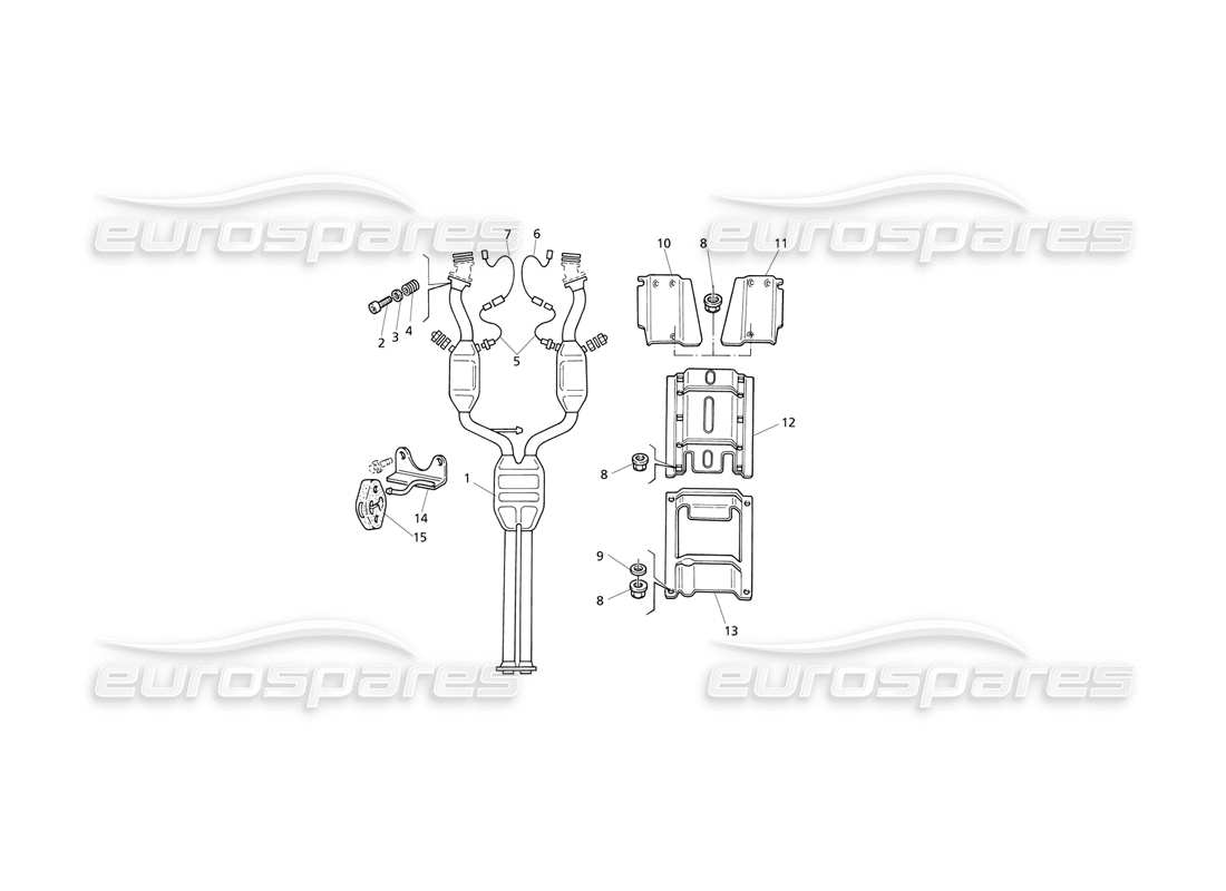 maserati qtp v8 evoluzione sistema di scarico anteriore diagramma delle parti