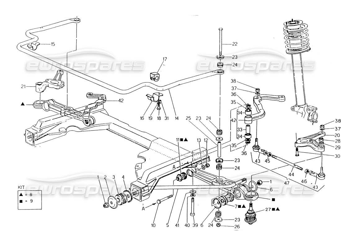 maserati 418 / 4.24v / 430 sospensioni anteriori diagramma delle parti
