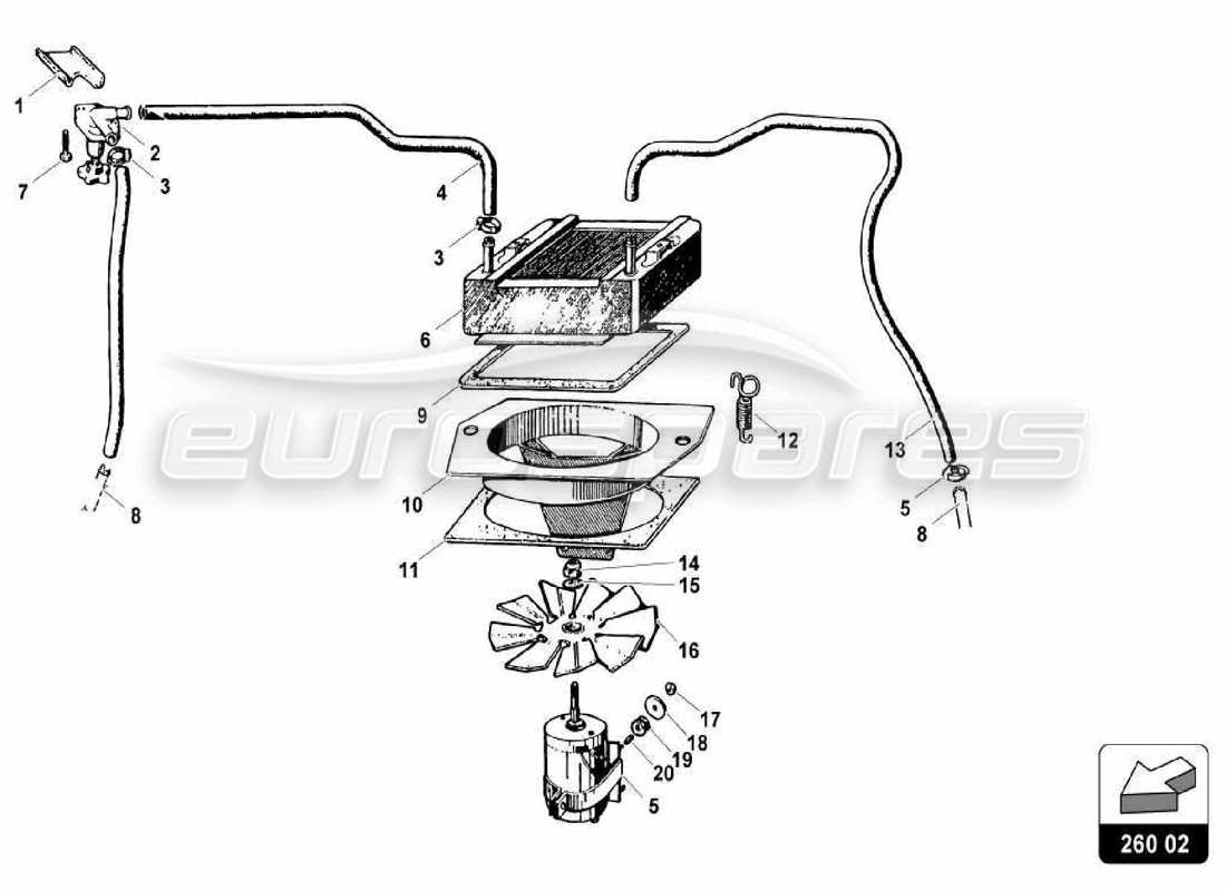 lamborghini miura p400 diagramma delle parti del sistema di climatizzazione