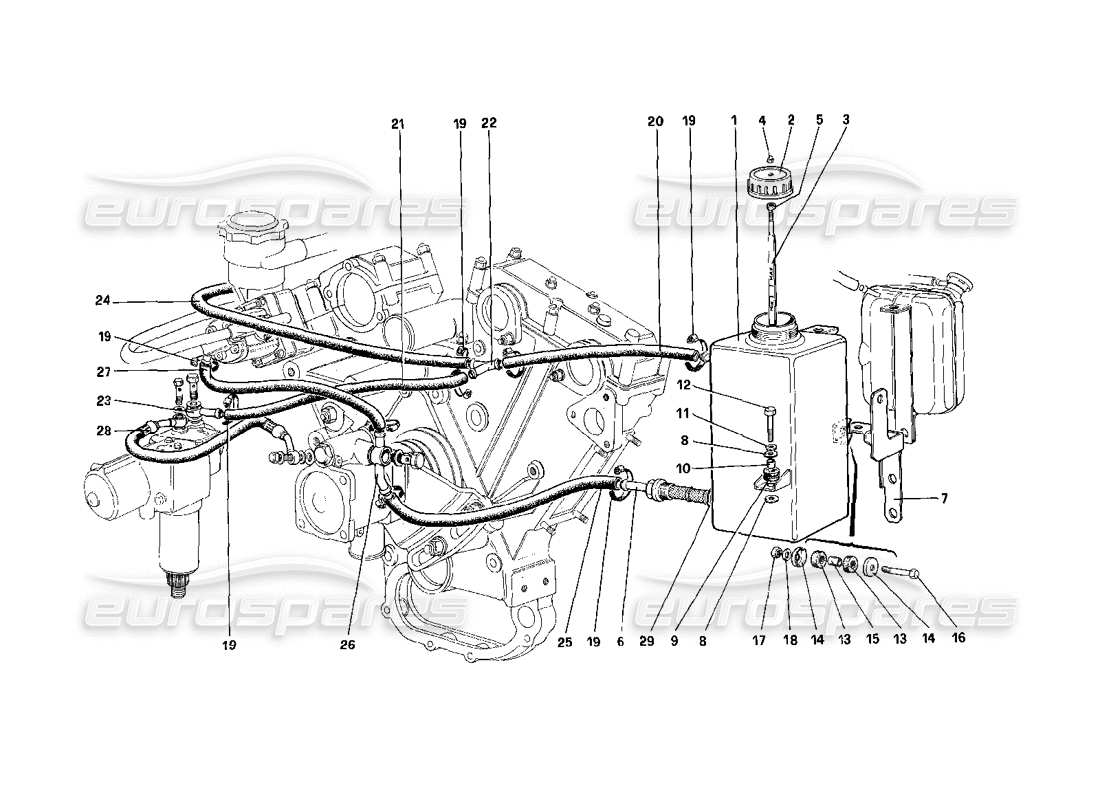 ferrari 400i (1983 mechanical) serbatoio dell'olio del servosterzo - dispositivi autolivellanti oleopneumatici (validi per le versioni con guida a destra) diagramma delle parti