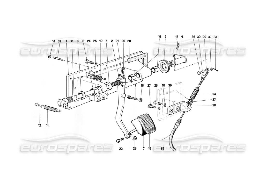 ferrari 400i (1983 mechanical) diagramma delle parti del controllo del rilascio della frizione (400 gt - valido per le versioni con guida a sinistra).