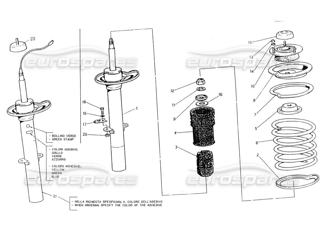 maserati 418 / 4.24v / 430 ammortizzatore anteriore diagramma delle parti