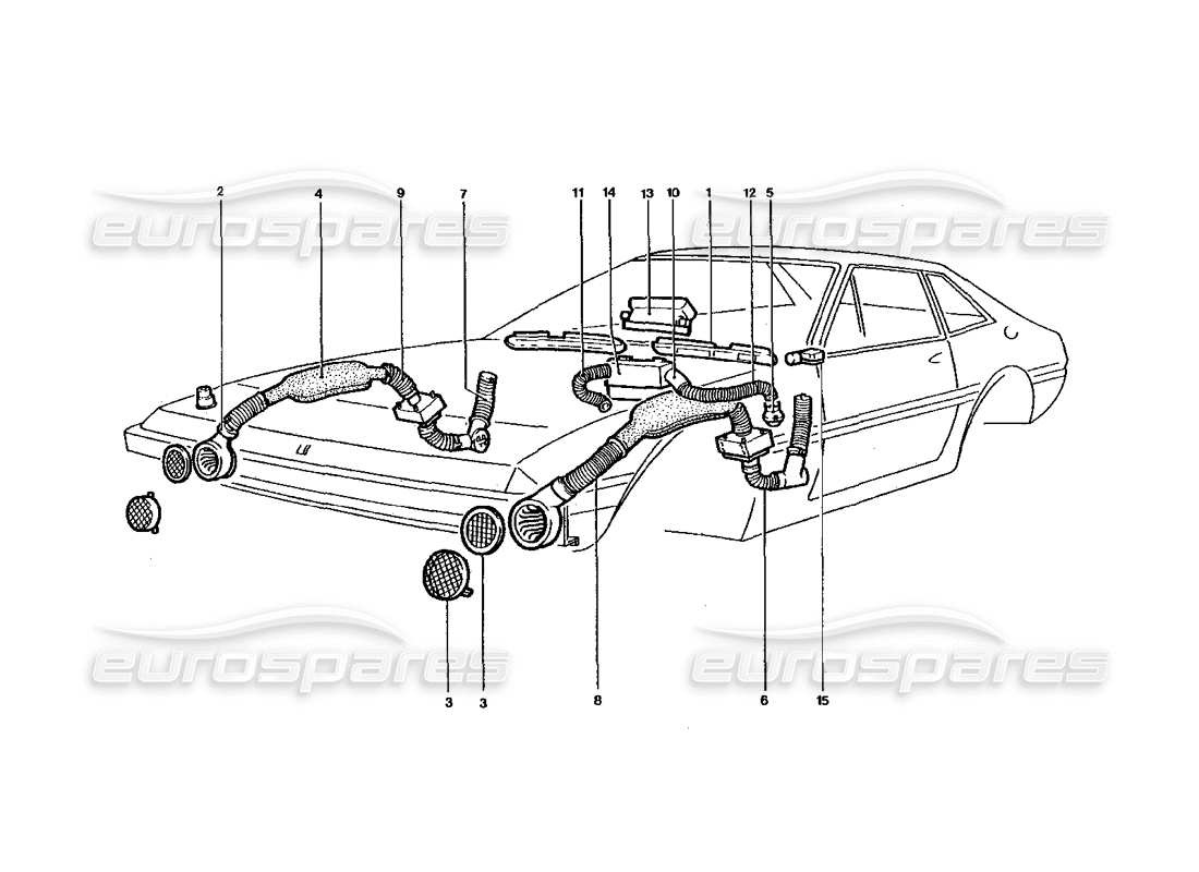 ferrari 400 gt / 400i (coachwork) diagramma delle parti della matrice del riscaldatore anteriore e dei ventilatori