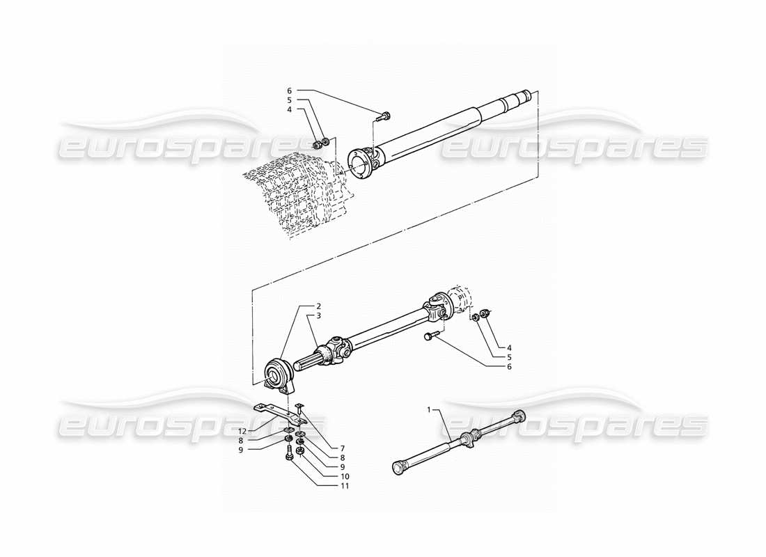 maserati ghibli 2.8 gt (variante) diagramma delle parti dell'albero dell'elica e del supporto