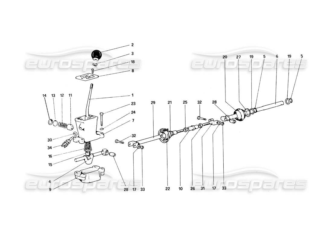 ferrari 308 quattrovalvole (1985) diagramma delle parti dei controlli esterni del cambio