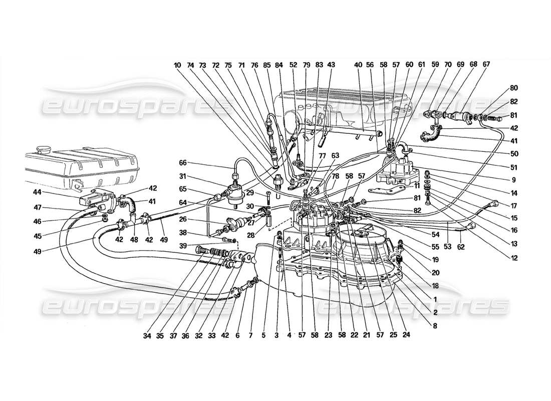 ferrari 328 (1988) diagramma delle parti delle linee dei distributori di carburante (per la versione usa).
