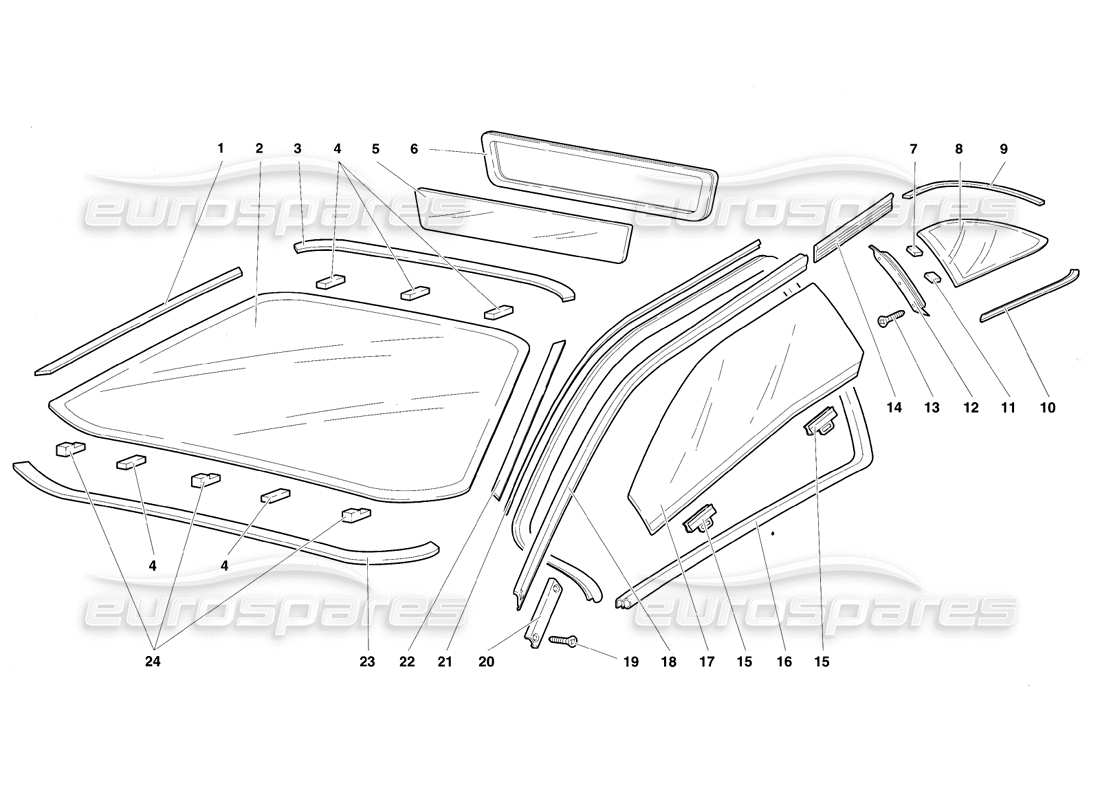 lamborghini diablo vt (1994) diagramma delle parti di windows