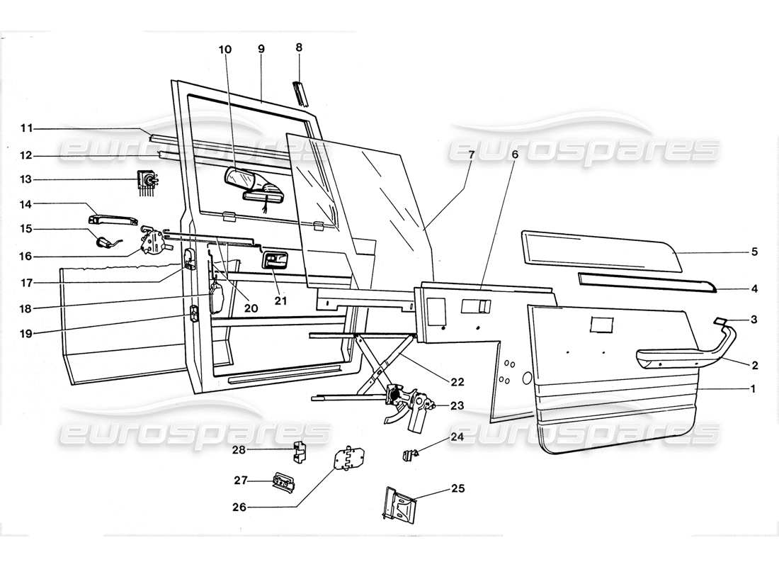 lamborghini lm002 (1988) diagramma delle parti della porta anteriore