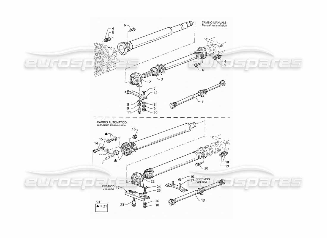 maserati qtp v8 (1998) albero dell'elica e supporto diagramma delle parti