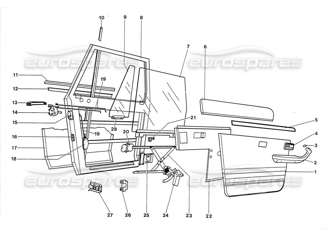 lamborghini lm002 (1988) schema delle parti della porta posteriore