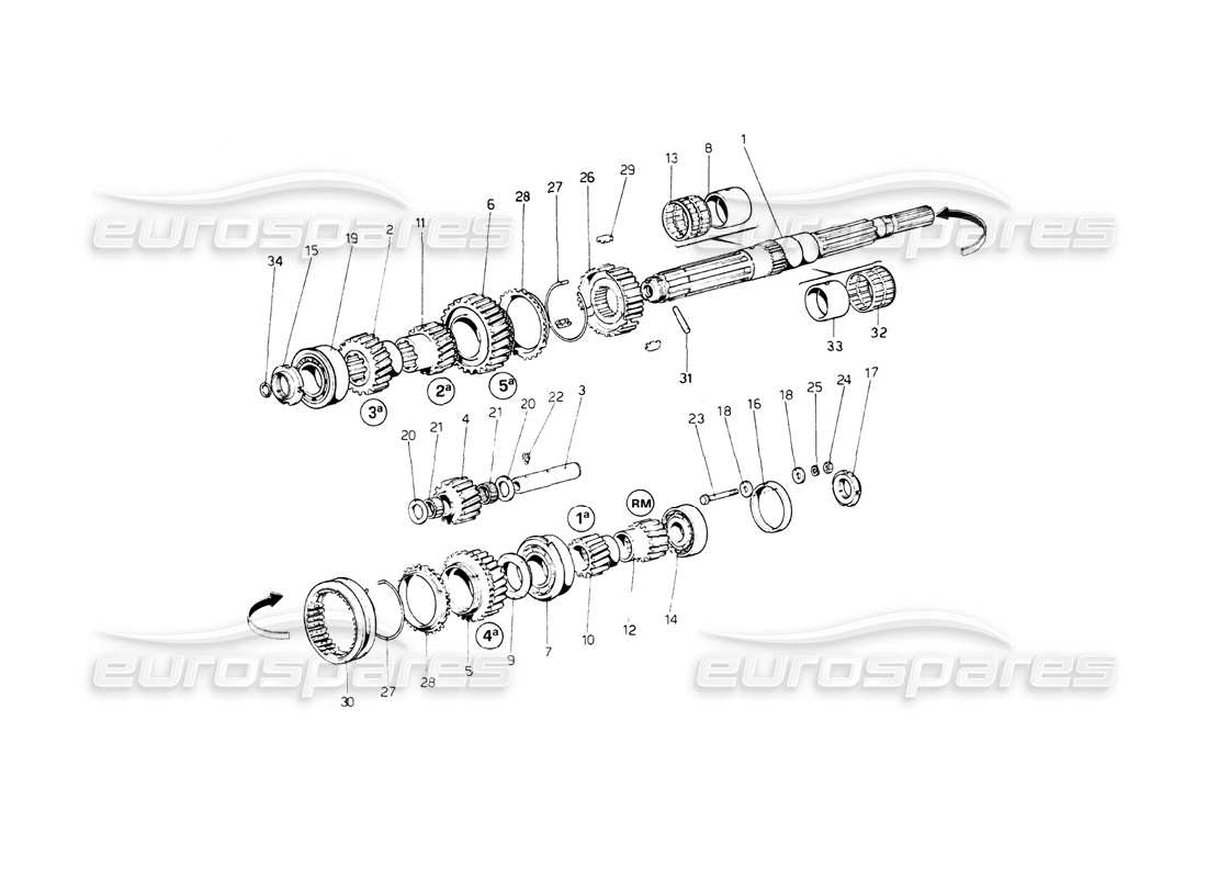 ferrari 512 bb diagramma delle parti degli ingranaggi dell'albero principale