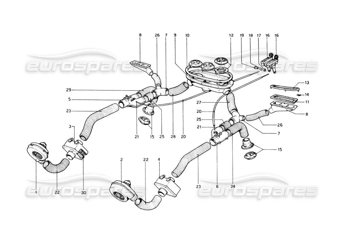 ferrari 512 bb sistema di riscaldamento diagramma delle parti