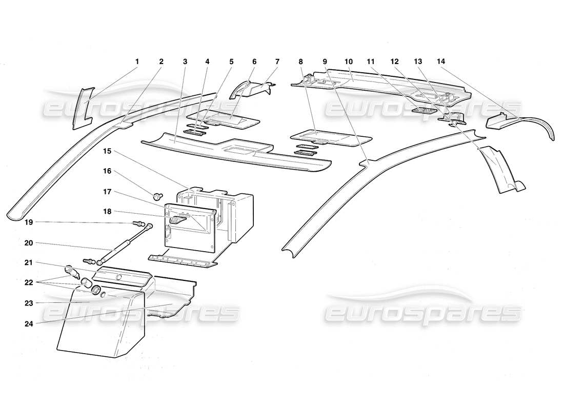 lamborghini diablo vt (1994) rivestimento dell'abitacolo diagramma delle parti