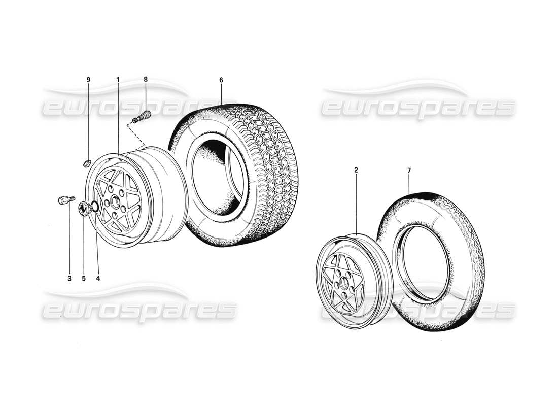ferrari 328 (1988) ruote (a partire dalla vettura n. 76626) diagramma delle parti