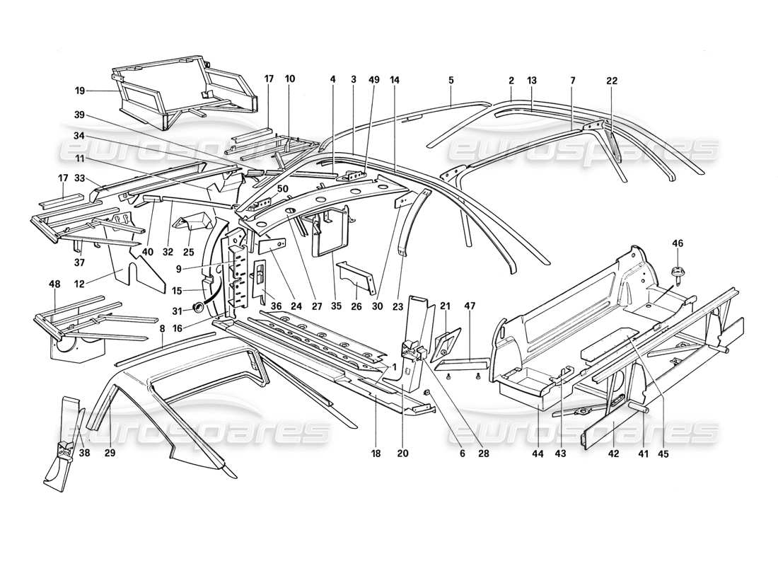 ferrari 328 (1988) carrozzeria - elementi interni (non per aus - us - sa - j - ch87 - ch88) diagramma delle parti