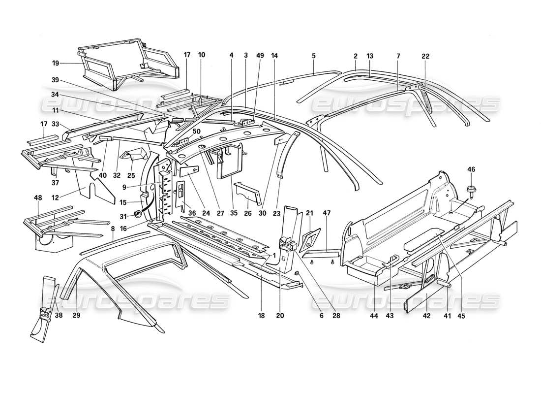 ferrari 328 (1988) scocca - elementi interni (non per aus - us - sa - j - ch87 - ch88) diagramma delle parti