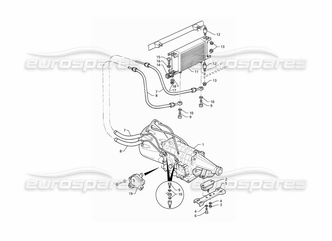 maserati qtp v8 (1998) trasmissione automatica: diagramma delle parti del radiatore dell'olio