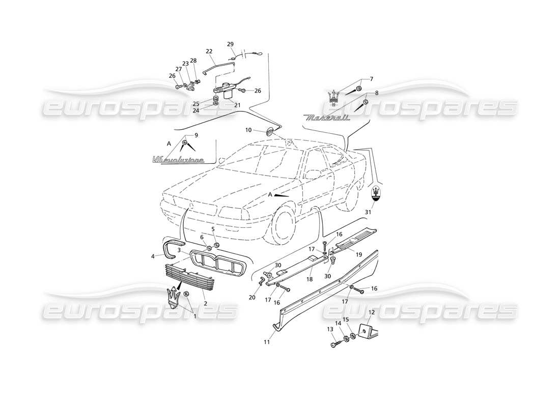 maserati qtp v6 evoluzione badge di finitura esterna diagramma delle parti