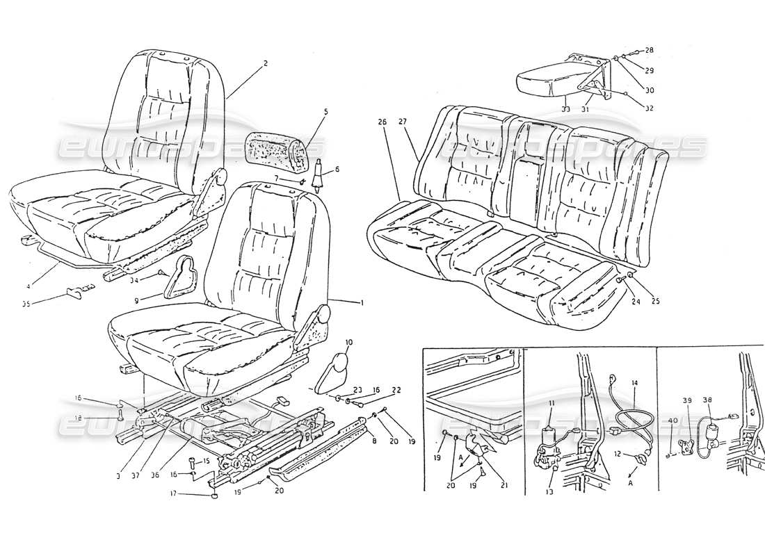 maserati 418 / 4.24v / 430 sedili anteriori e posteriori diagramma delle parti