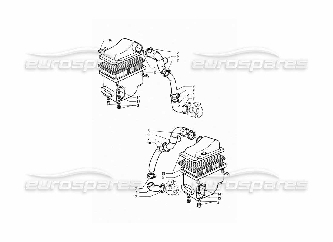 maserati qtp. 3.2 v8 (1999) diagramma delle parti del filtro dell'aria e dei condotti