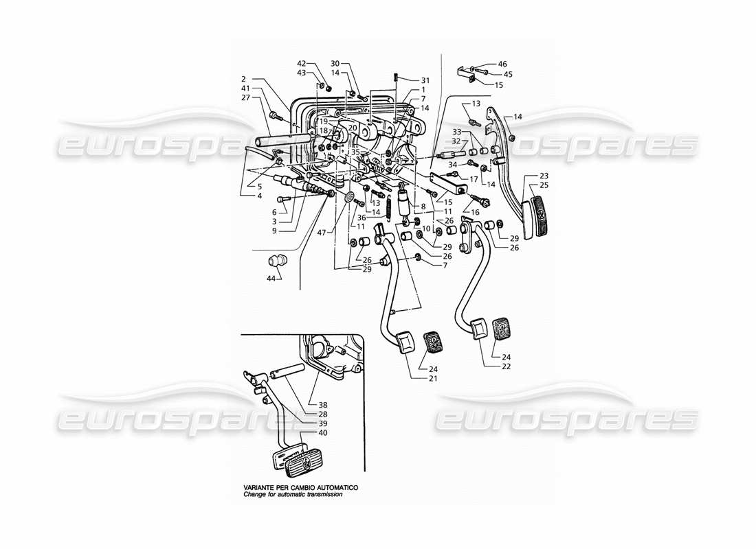 maserati qtp. 3.2 v8 (1999) schema delle parti della pompa frizione del gruppo pedale per trasmissione a sinistra (mt e at).