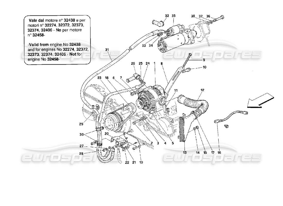 ferrari 512 tr generatore di corrente -valido dal motore n....- diagramma delle parti