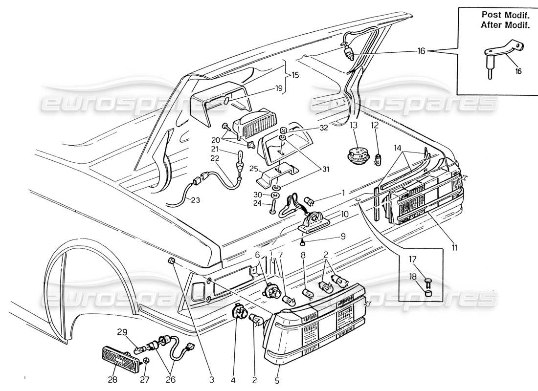 maserati 222 / 222e biturbo fanale posteriore diagramma delle parti