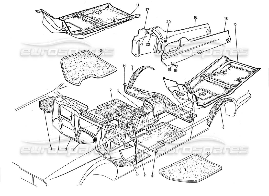 maserati 2.24v diagramma delle parti di tappeti e feltri