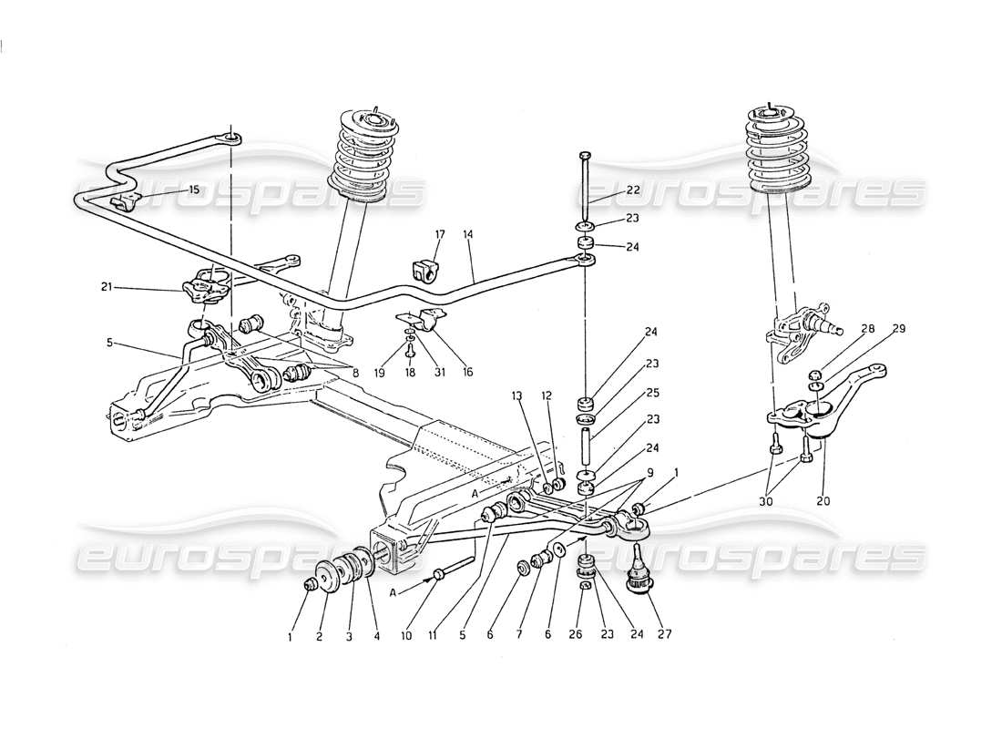 maserati biturbo 2.5 (1984) diagramma delle parti della sospensione anteriore