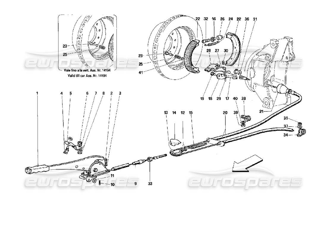 ferrari 512 tr diagramma delle parti del controllo del freno a mano